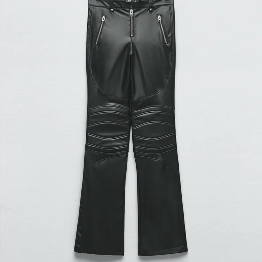 Zara zipper faux leather pants padded knees size large